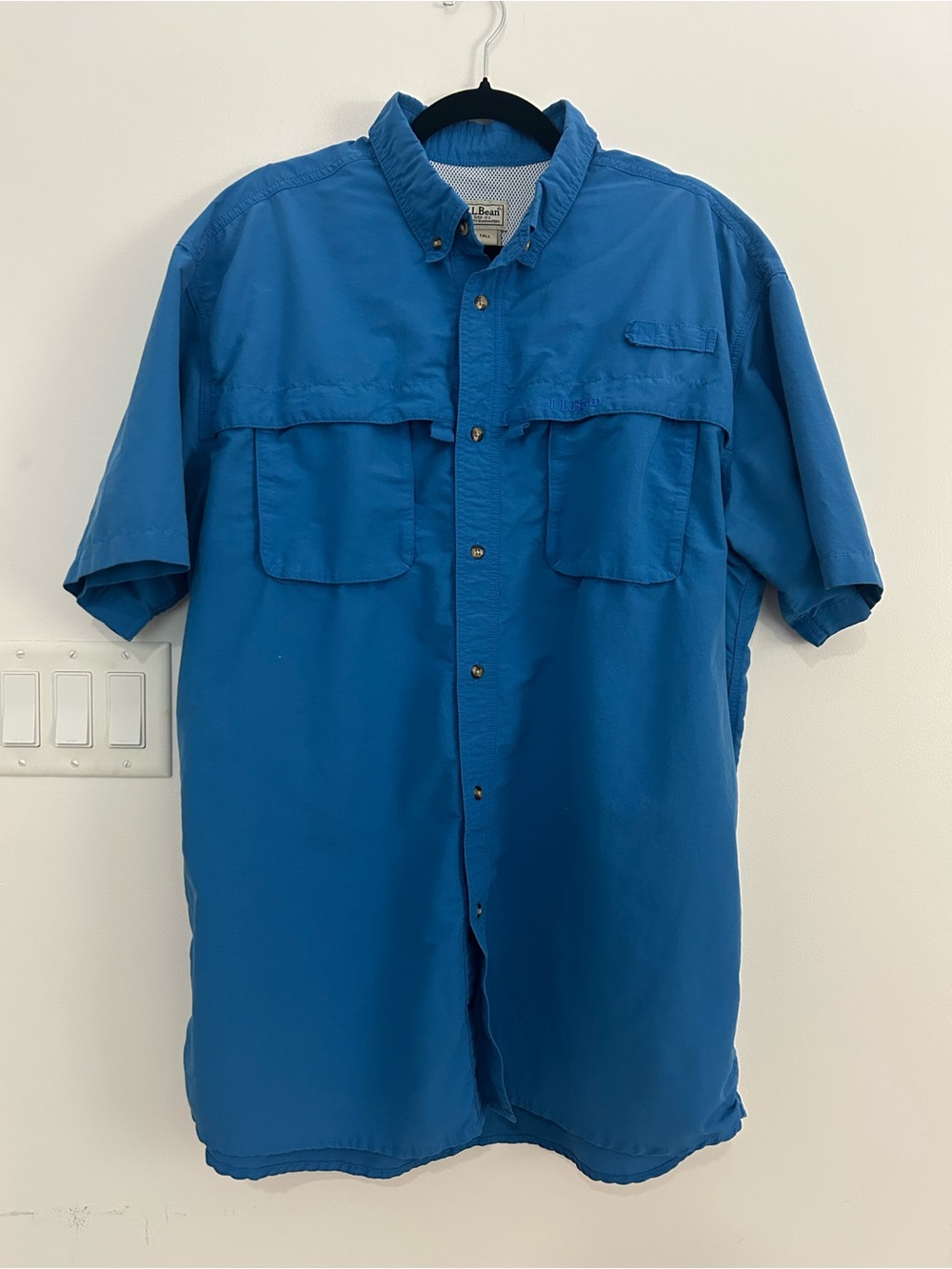 L.L.Bean Men’s XL Tall Fishing Shirt Blue Vented Nylon Short Sleeve Outdoor